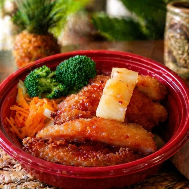 Spicy Pineapple Katsu Over Rice.